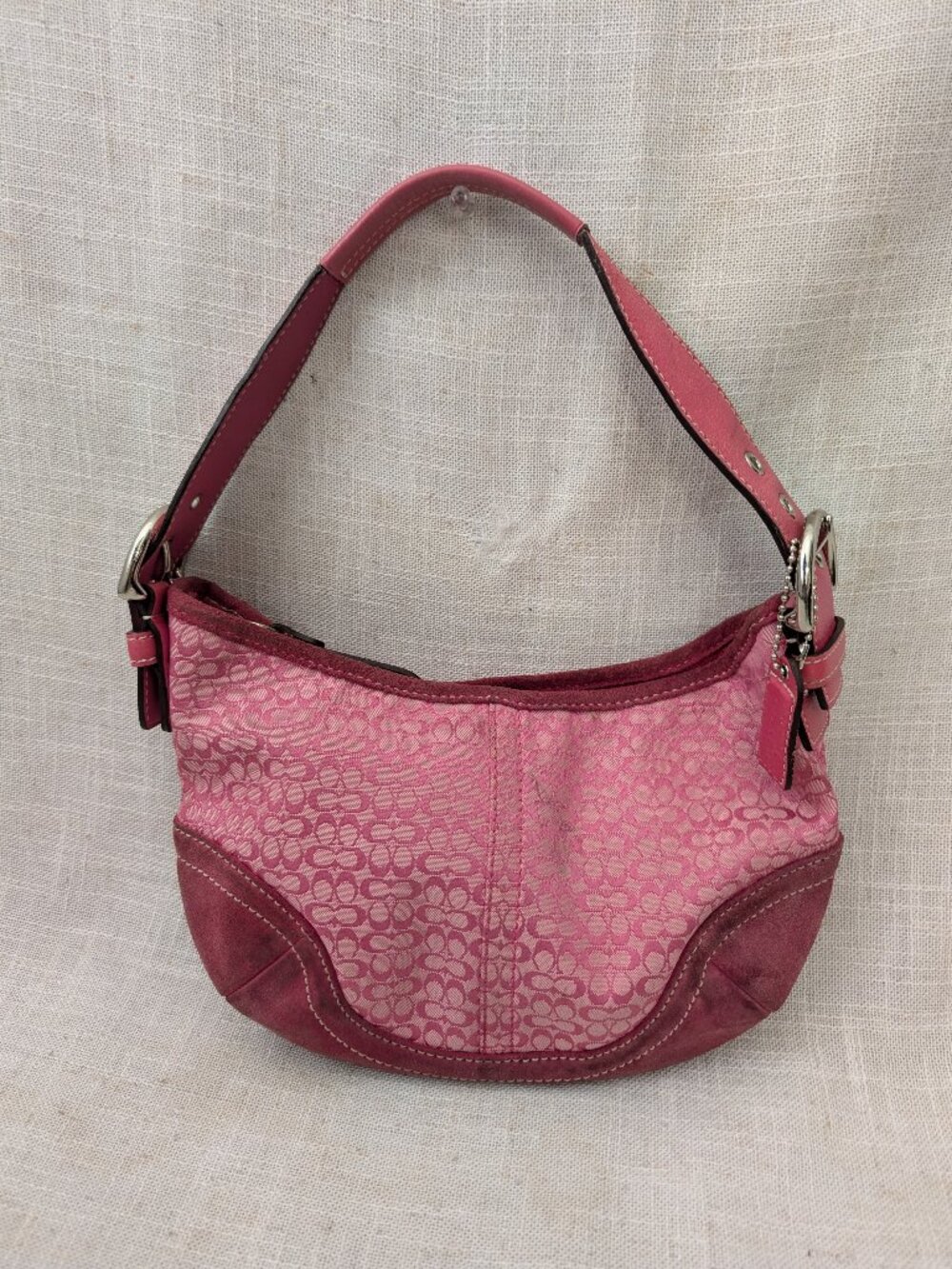 Vintage Coach 6351 Pink Hobo Signature Suede Shoulder Bag